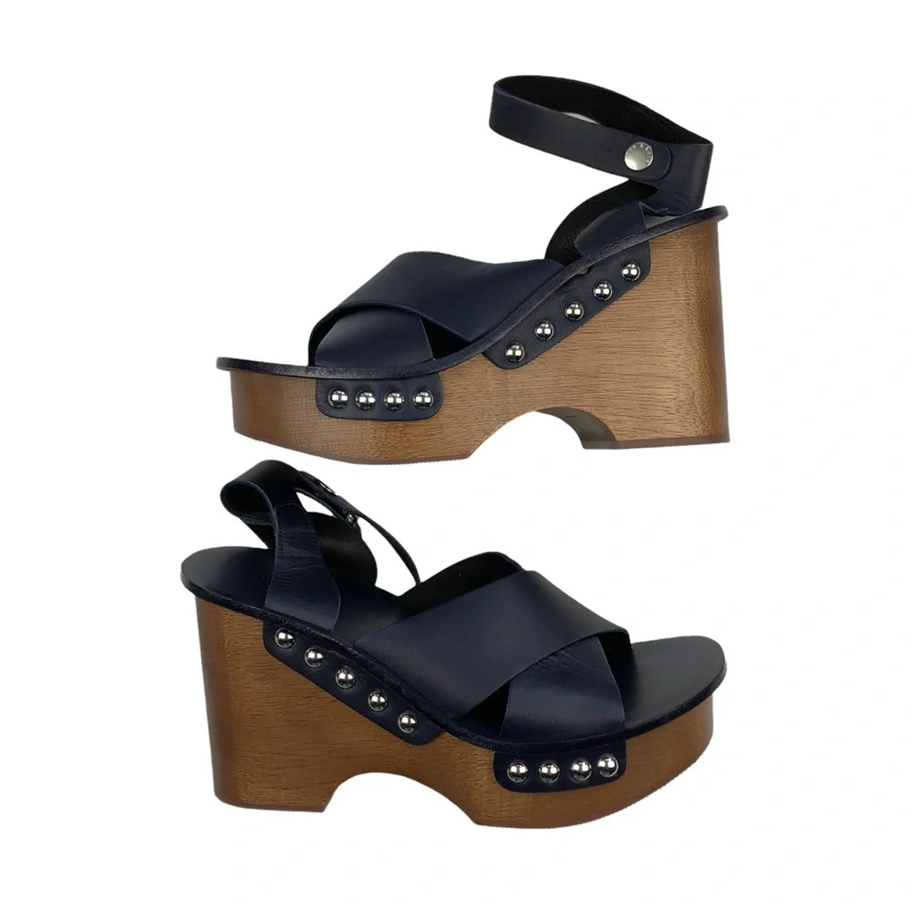 NWT Rag & Bone Hester Navy Leather Platform Sandal 11